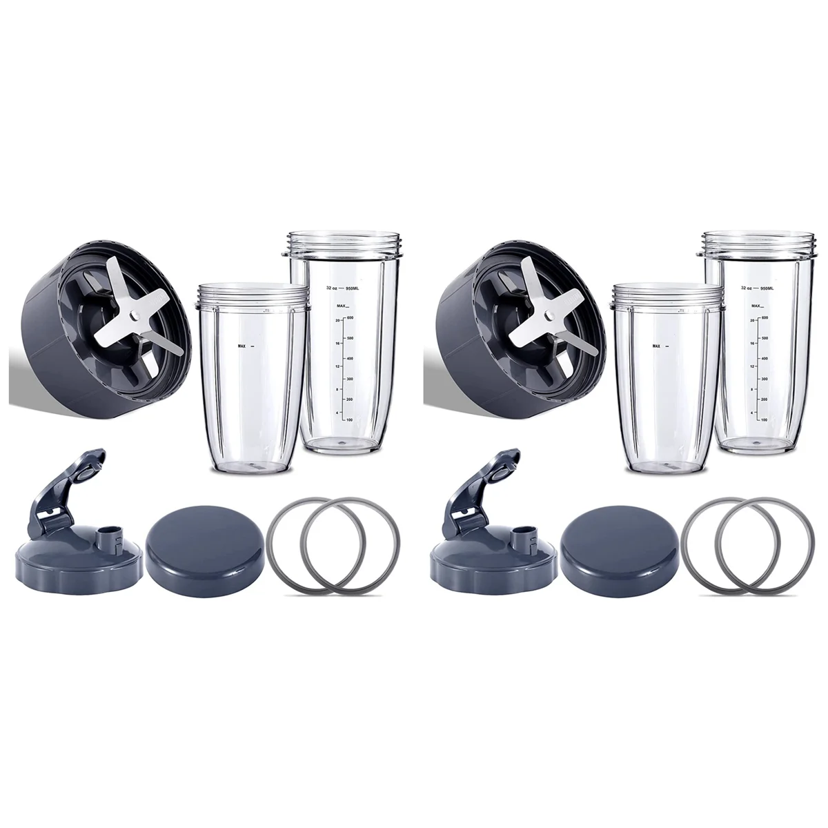 

2X Blender Replacement Parts for Blenders 600W/900W/PRO - Extractor Blade & 32Oz Huge Cups & 24Oz Huge Cups