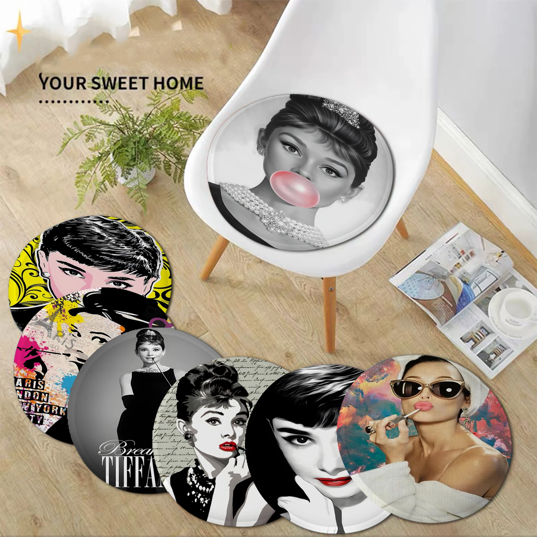 

Vintage Audrey Hepburn Modern Minimalist Style Seat Cushion Office Dining Stool Pad Sponge Sofa Mat Non-Slip Chair Cushions