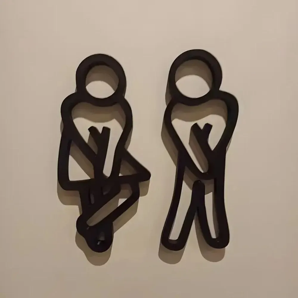 Restroom Signs 2D Flat WC Door Signs Funny 12cm Toilet Signage Wooden Decorative Gender Signs Guest Toilet