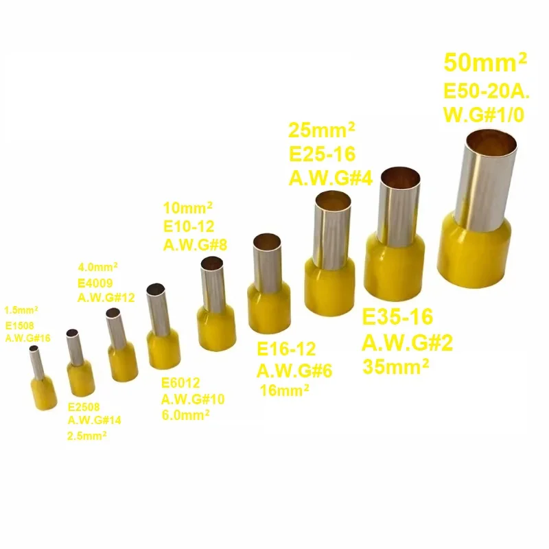 100PCS 1.5mm²~50mm² A.W.G#22~#1 Insulated Ferrules Cable Lug Single Wire Connector Crimp Terminal End Block E Models