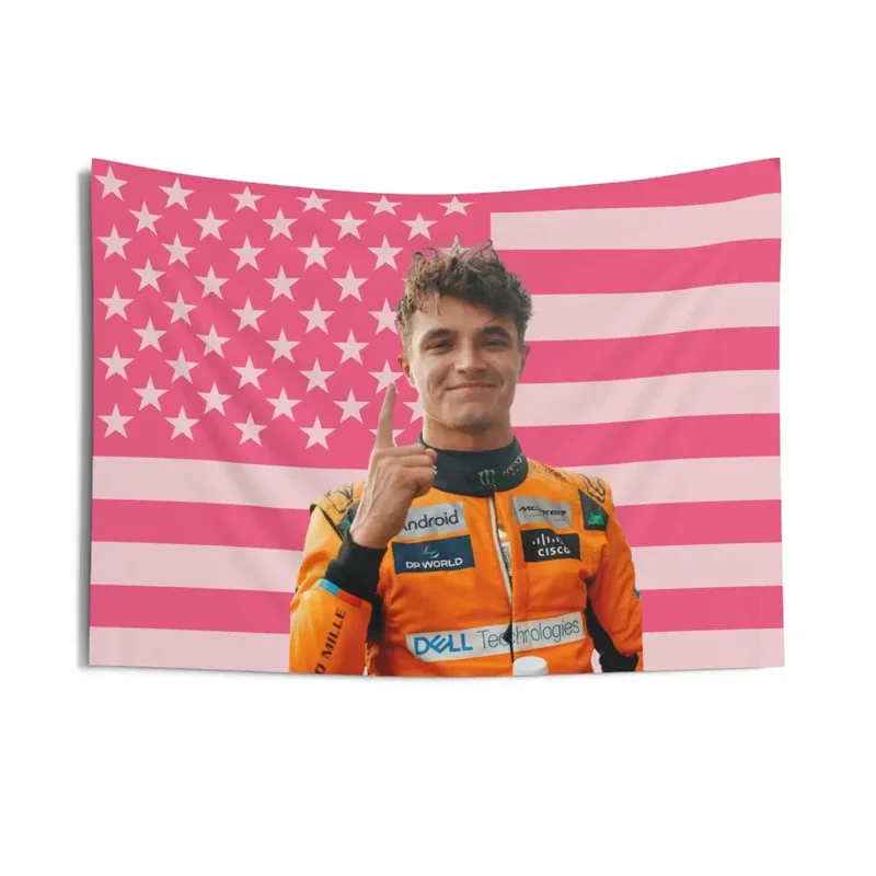VIKAMA Lando Norris Tapestry, Pink American Flag Theme F1 Racing Fan Wall Art, Suitable for Bedroom and Dorm Room Wall Decor
