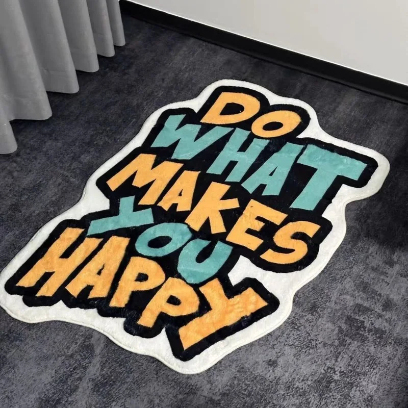 80x120cm Irregular Rug Faux Cashmere Plush Floor Mat Cartoon Letter Carpet Living Room Bedroom Gaming Room Cute Room Decor