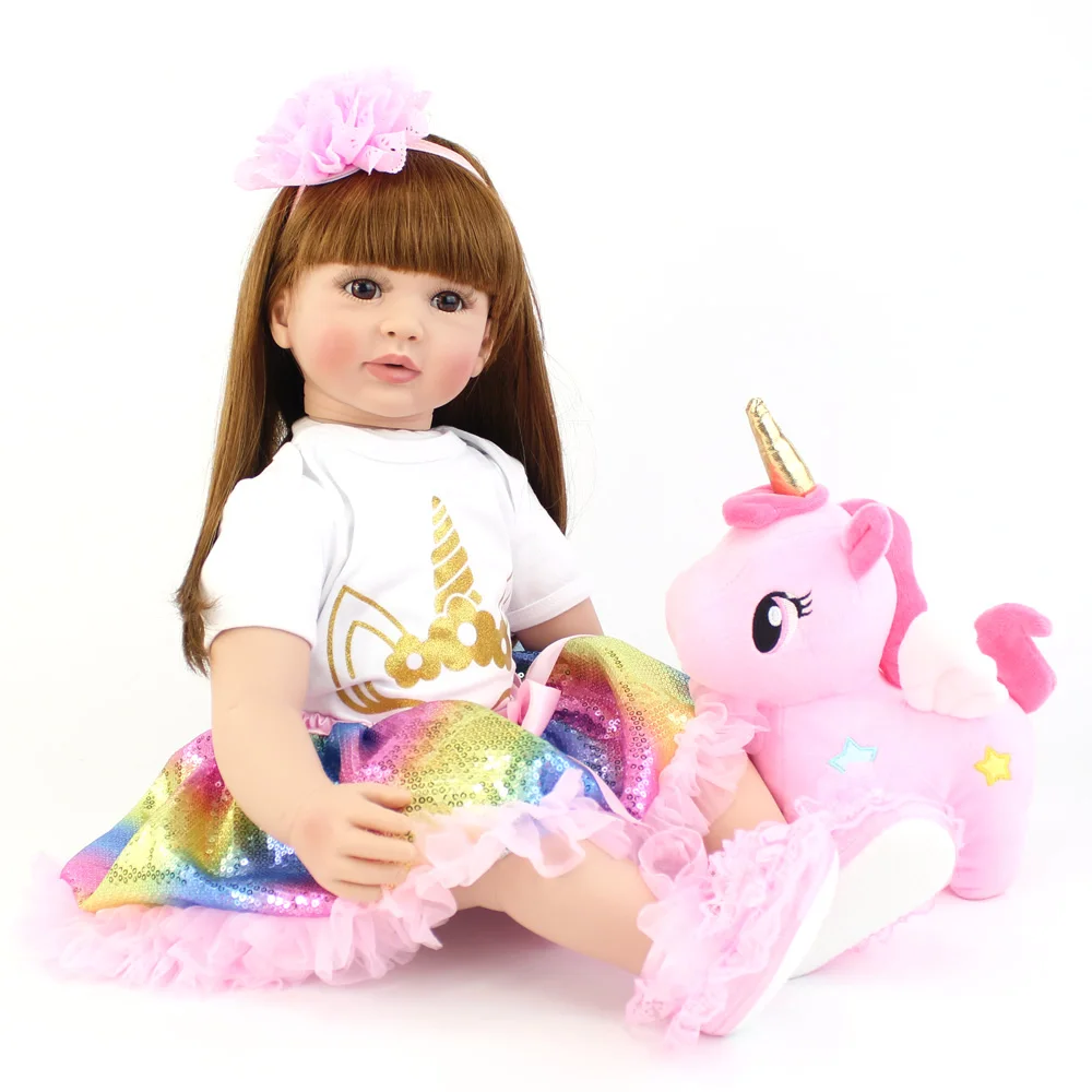 BZDOLL 60cm Lifelike Reborn Toddler Doll 24inch Alive Princess Baby with Unicorn Cloth Body Realistic Bebe Girl Birthday Gift