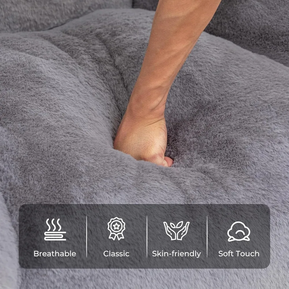 كرسي مريح للكبار من الفرو الصناعي مع دعم للظهر ومسند للقدمين، أريكة أرضية قطيفة لاسترخاء غرفة المعيشة #4