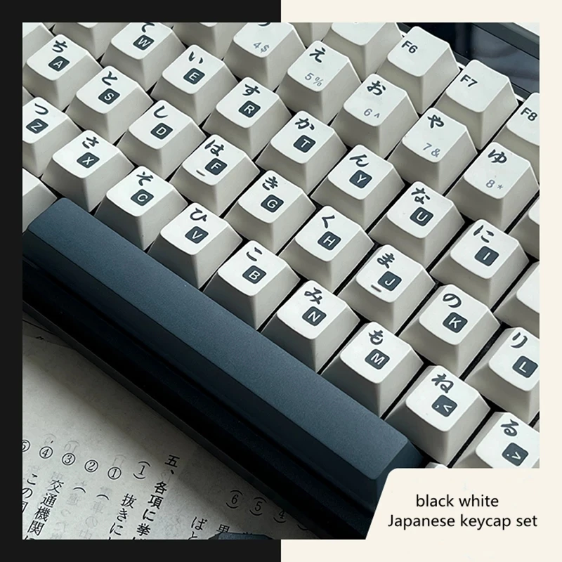 GBros-Capuchons de touches de clavier noir et blanc, capuchons de touches japonais, PBT Dye Subbed, aucun profil, 61, 64, 68, 87, 146, 980, HHKB, 104 prédire, ensemble