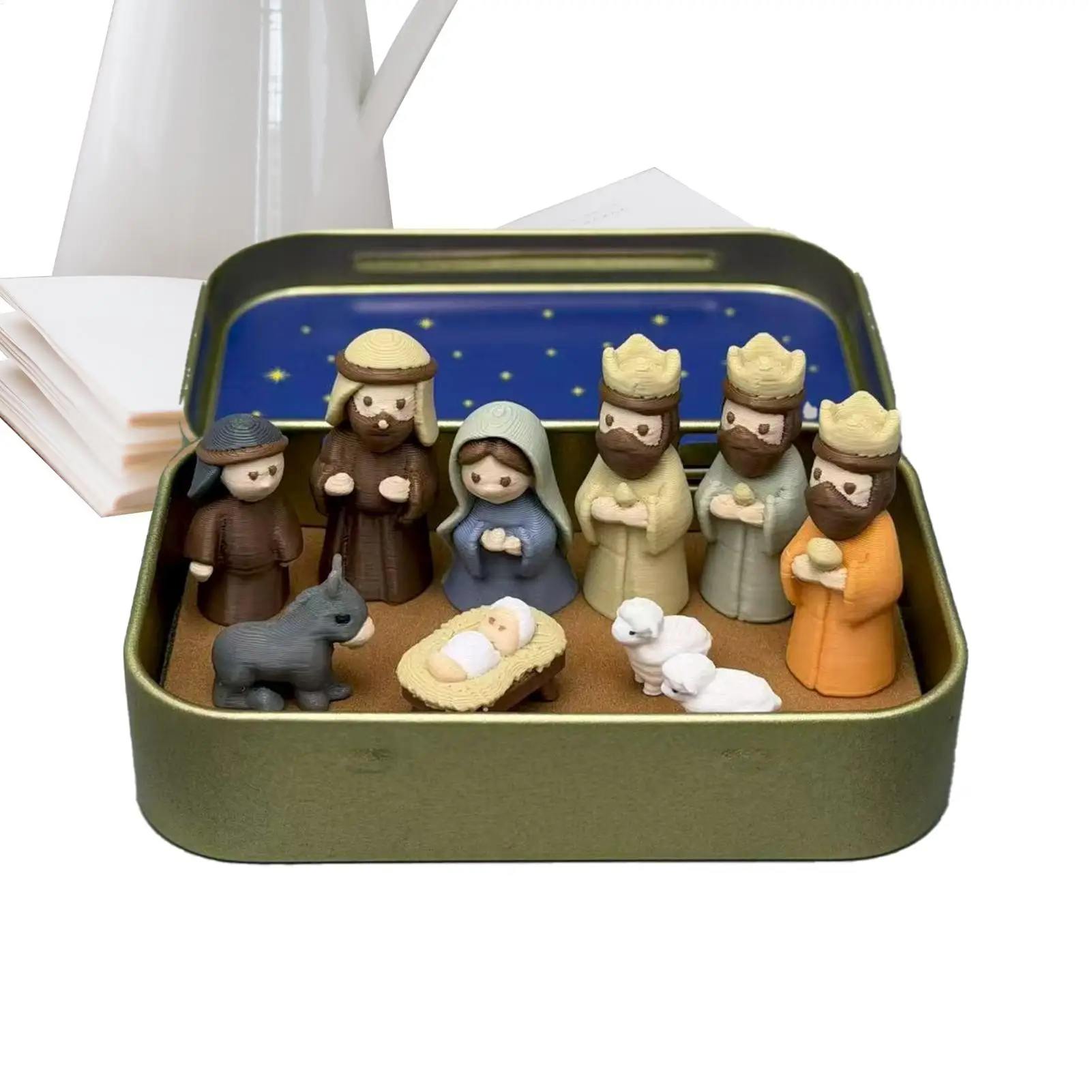1 Set Of Christmas Mini Nativity Scene 3D Printed Christmas Eve Exquisite Ornament Set Faith Ornament Set For Living Room Study