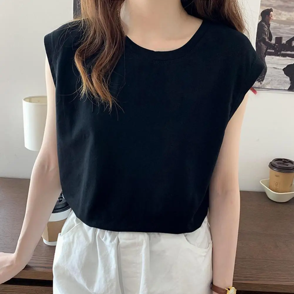 Women Summer T-shirt Sleeveless Pure Color Round Neck Pullover Simple Style Commute Homewear Daily Tank Top Lady Blouse 여성티