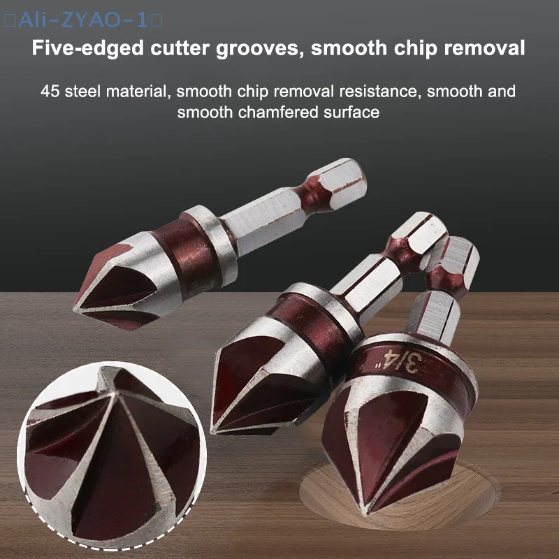 

【ZYAO-1】5 шт./компл. 1/2 "1/4" 3/8 "3/4" 3/4 "5/8" сверло с зенковкой с шестигранным хвостовиком, фреза, дерево, металл, пластик, инструменты для снятия фаски