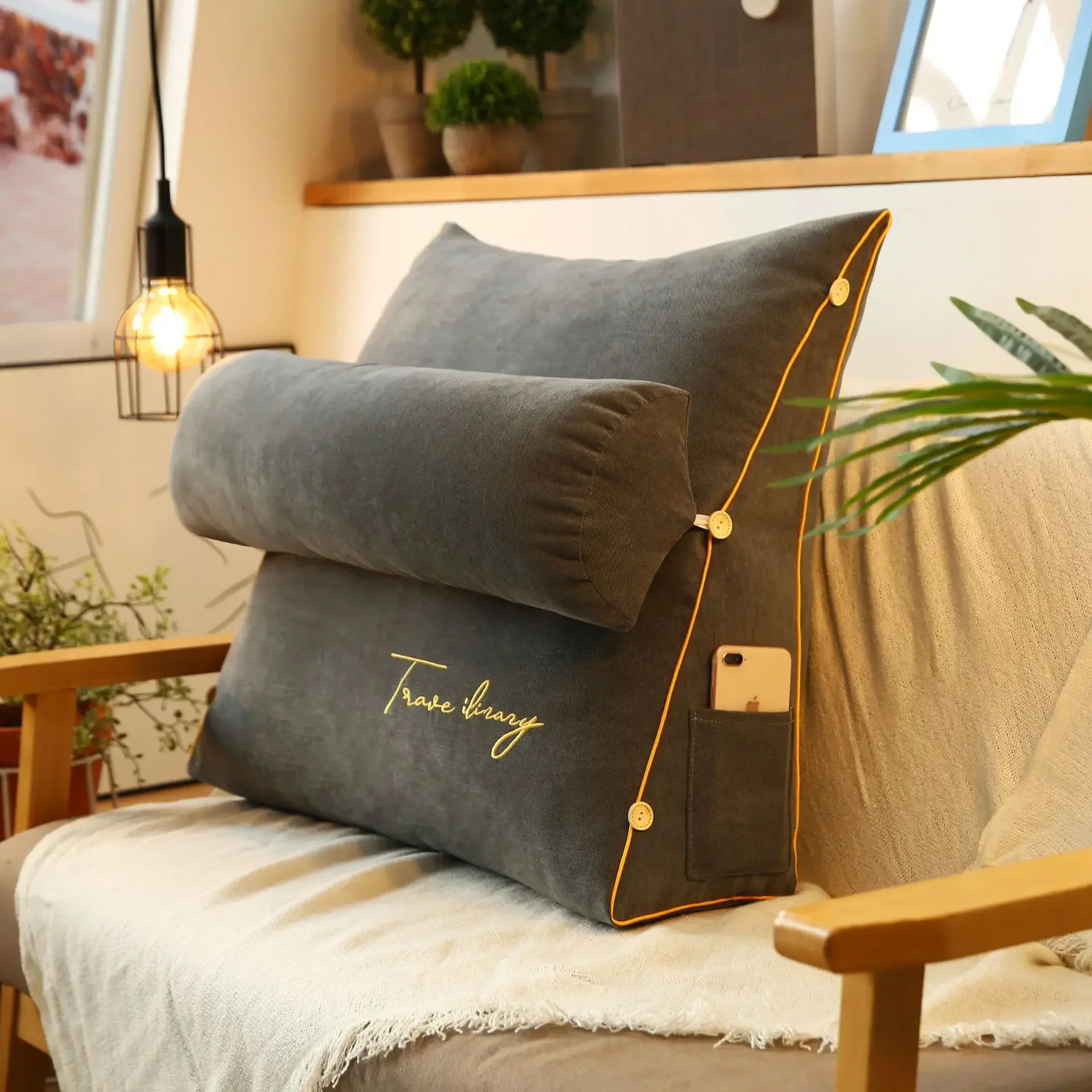 Japan Korean Triangular Bedside Cushion Reading Pillow Tatami Sofa Bed Back Lumbar Support Cushions Waist Backrest Throw Pillows