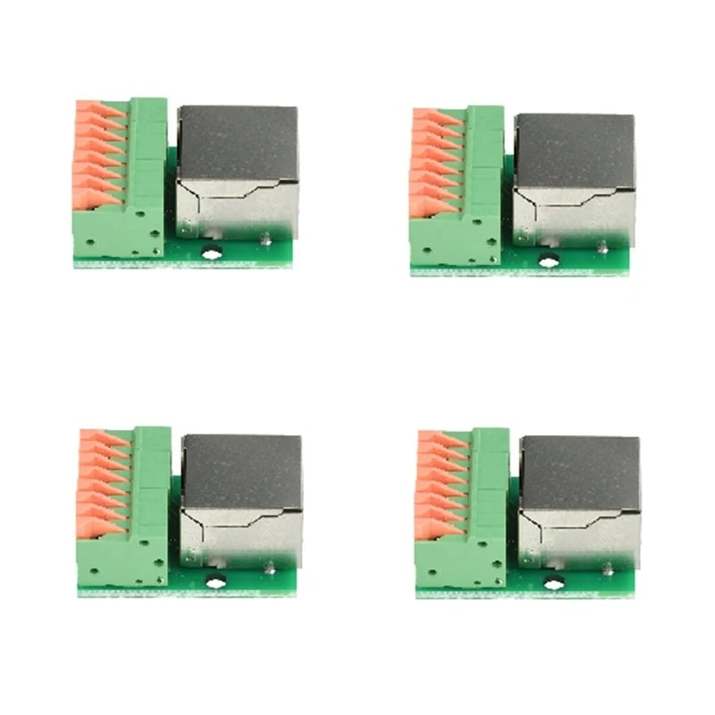 AS60-RJ45 Network Terminal Block, 4 PCS 8-Pin, Tool-Free Installation, DIN Rail Mount, Cat. 5E Network Sockets Horizontal