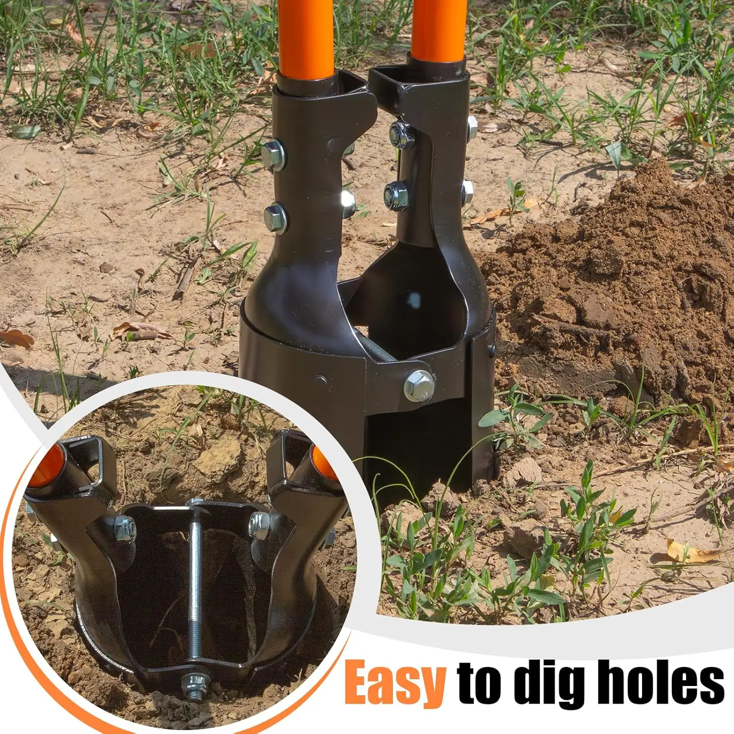Post Hole Digger Com Cabo De Fibra De Vidro, Manual, Heavy Duty, Cerca, 58"