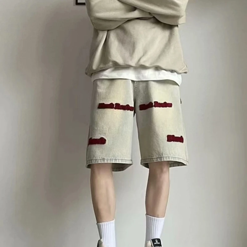 

Джинсовые шорты с вышивкой, мужские летние шорты в американском стиле High Street, мужские брюки, одежда, товары для секса, шорты люксового бренда, Jorts Boxing