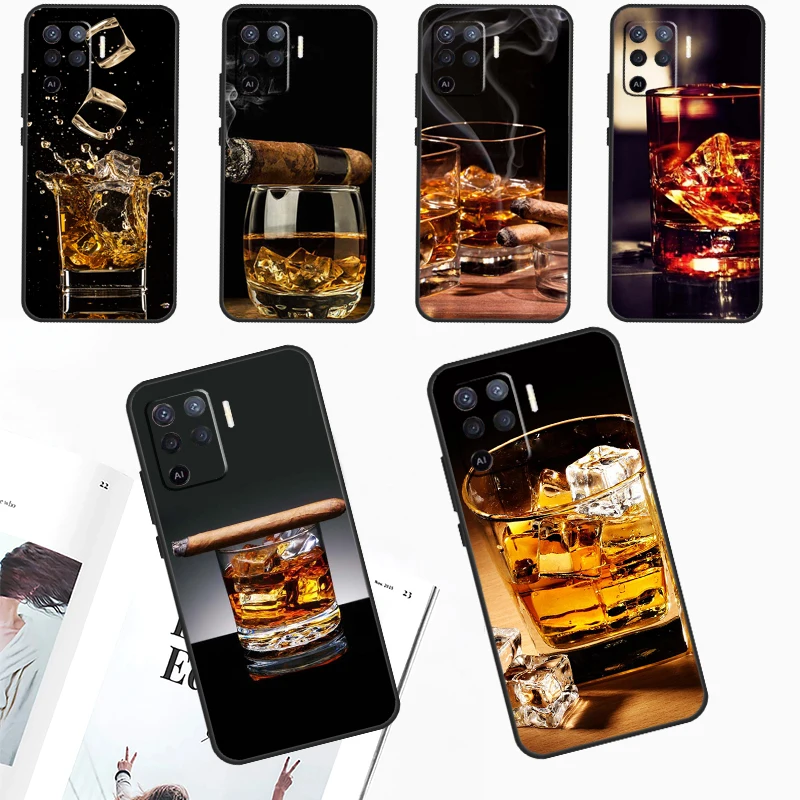 Cigar Whiskey Ice Drink For OPPO A96 A76 A16 A17 A57 A77 A15 A52 A72 A5 A9 A53 A91 A79 A58 A78 A98 A94 A74 A54 Case