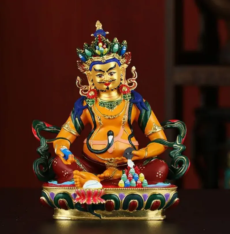Buddhism high grade Nepal Color drawing God of wealth Yellow Jambhala buddha statue HOME Temple efficacious Protection