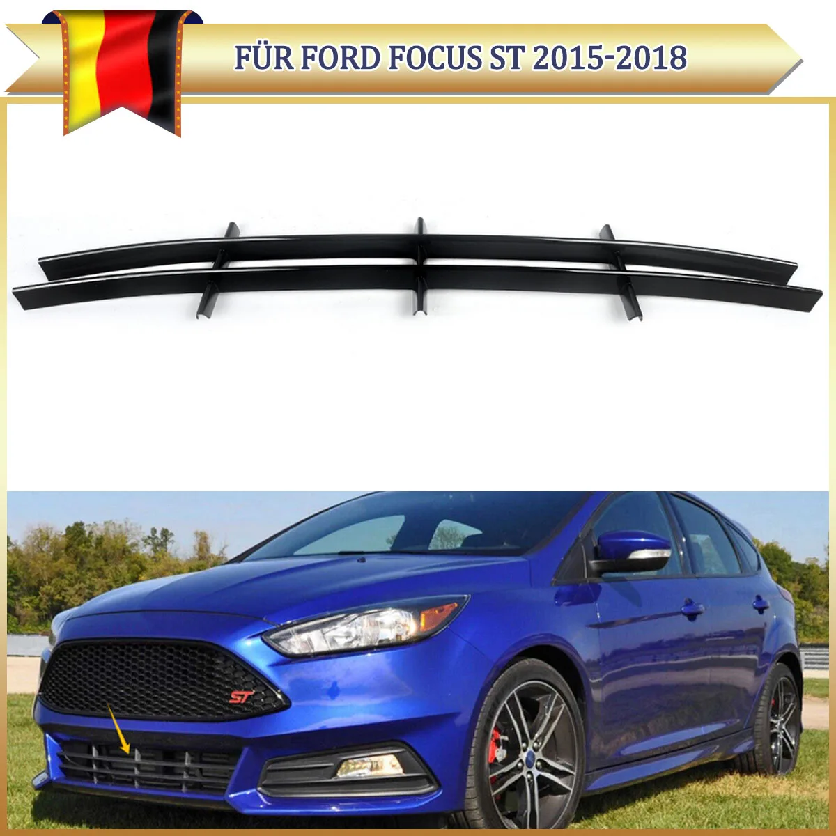 

Magickit Grille Glossy Black For Ford Focus ST 2015-2018 Front Bumper Lower Grille F1EZ17K945A
