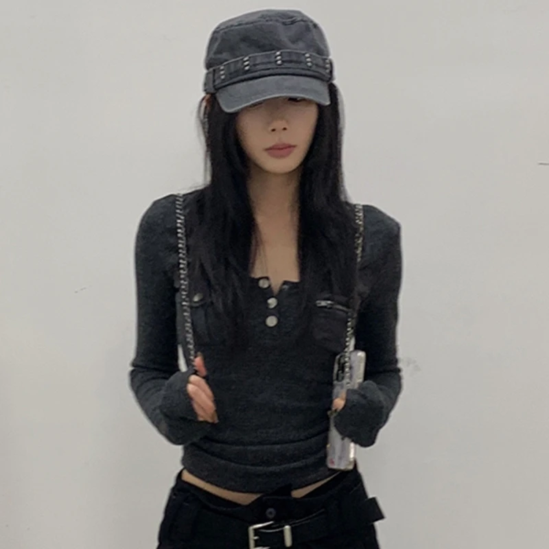Tonngirls Harajuku Vintage T Shirt Frauen Langarm Dünne Y2k Amerikanischen Retro 90s Crop Tops Streetwear Basci T Tops herbst – Detail 16
