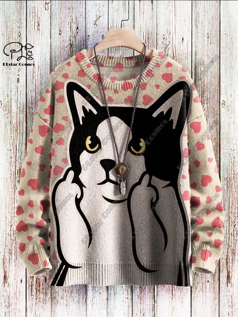 

New Animal Series 3D Printing Retro Cute Cat Art Print Authentic Ugly Sweater Winter Casual Unisex Sweater M-5