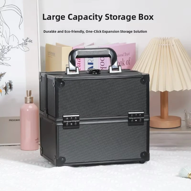

Aluminum Professional Multi-layer Cosmetic Case Handheld Makeup Box Portable Nail Art Embroidery Tool Boxs Make up Train Case
