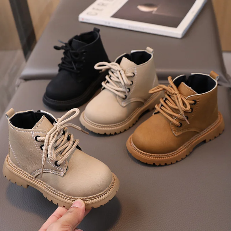 PU Leather Martin Boots for Kids Trend Fashion Vintage Footwear for Boys Girls Anti-slippery Platform Children's Boots