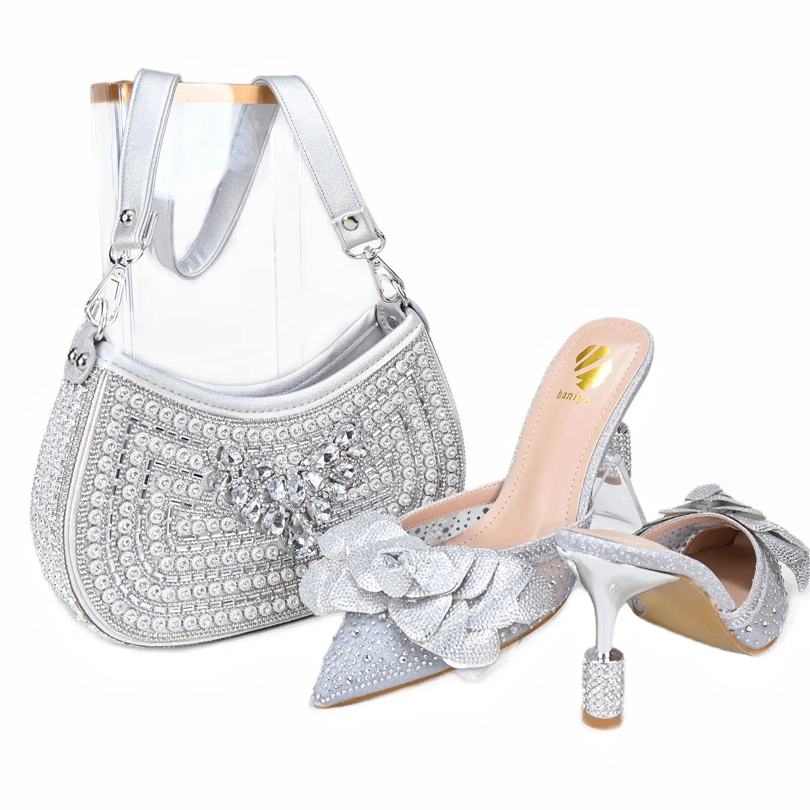 Haniye New Pointed Toe High Heels With Armpit Bag Shoulder Bag Italian Shoes and Bag Set For Wedding Party