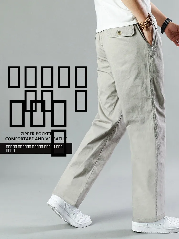 

Spring Summer Thin Pure Cotton Casual Pants Loose Straight Leg Multi Pocket Workwear Trousers for Middle-Aged And Elderly Lar...