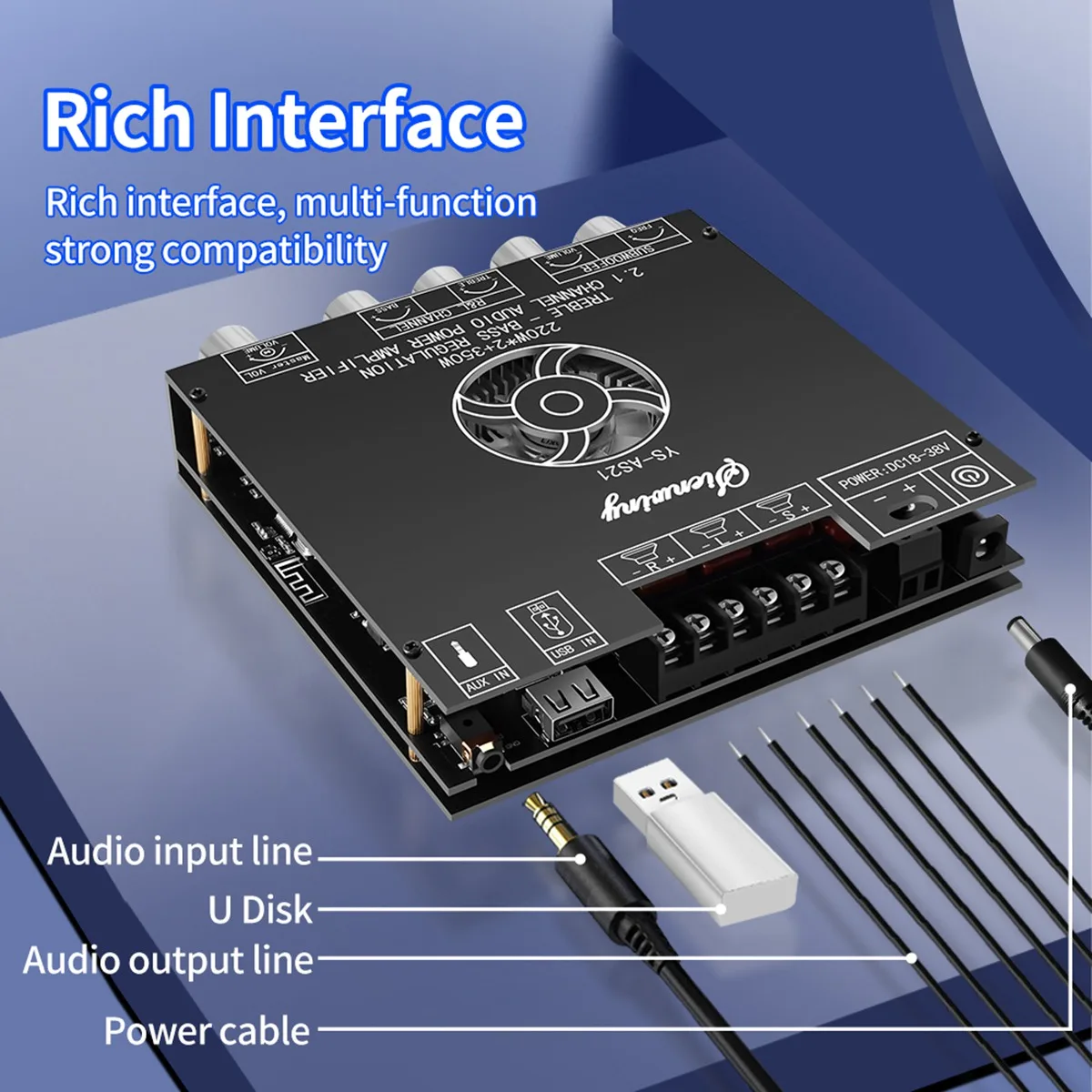 YS-AS21 2,1-канальный цифровой усилитель Bluetooth TPA3251 220 Втx2 + 350 Вт, мощный сабвуфер с регулировкой высоких басов