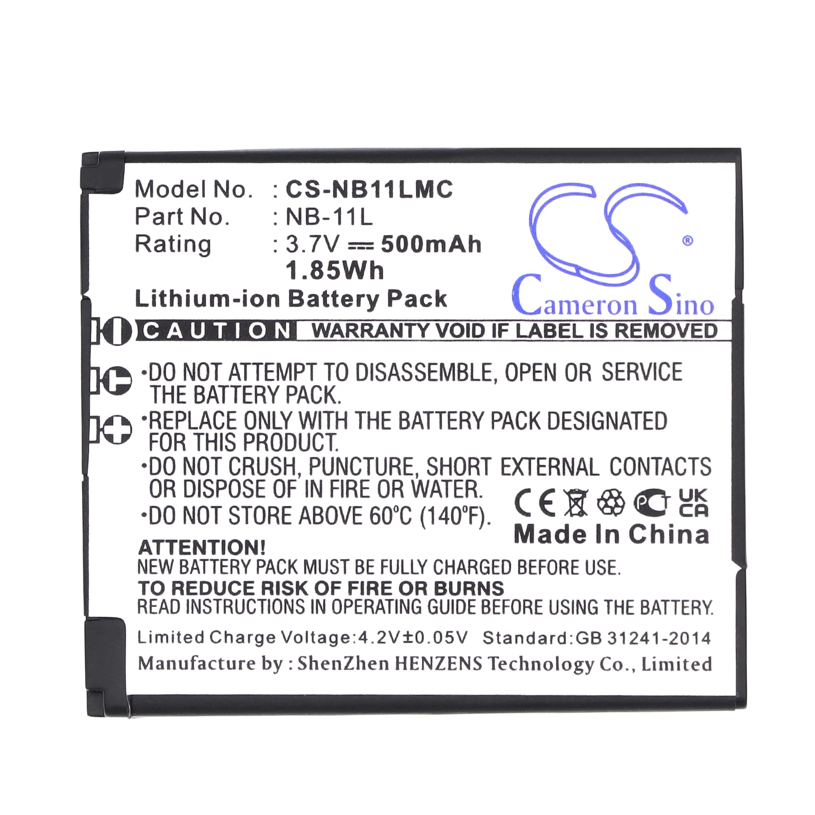 Li-ion Camera Battery for Canon,3.7V,500mAhIXUS 125HS,PowerShot A2300,IXY 420F,ELPH 110 HS,NB-11L,NB-11LH,ELPH 340 HS,IXY 220F