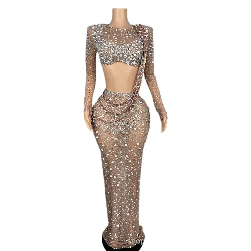 

Роскошное драпированное платье со стразами и цепочкой, одежда для выступлений, элитное атмосферное платье для ежегодного собрания, халат на каждый день