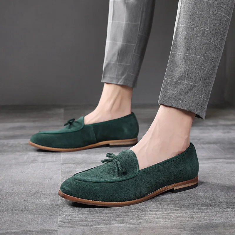 Luxury Designer Men Vintage Suede Green Evening Oxford Shoes Moccasins Wedding Party Formal Footwear Sapato Social Masculino