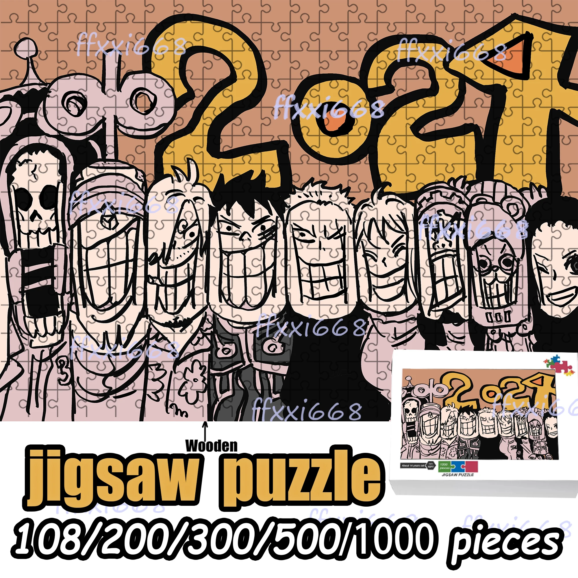 

Деревянный пазл One Piece с Луффи, Чоппером и Зоро, 108/200/300/500/1000 деталей, подарок для взрослых фанатов, снимающий стресс, высокое качество