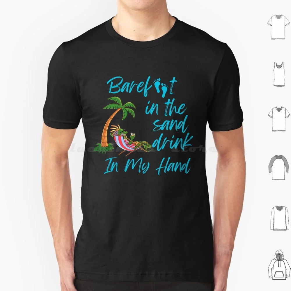 Iguana Barefoot In The Sand Drink In Hand T Shirt Cotton Men Women Diy Print Barefoot In The Sand Beach Relaxation Drink Iguana