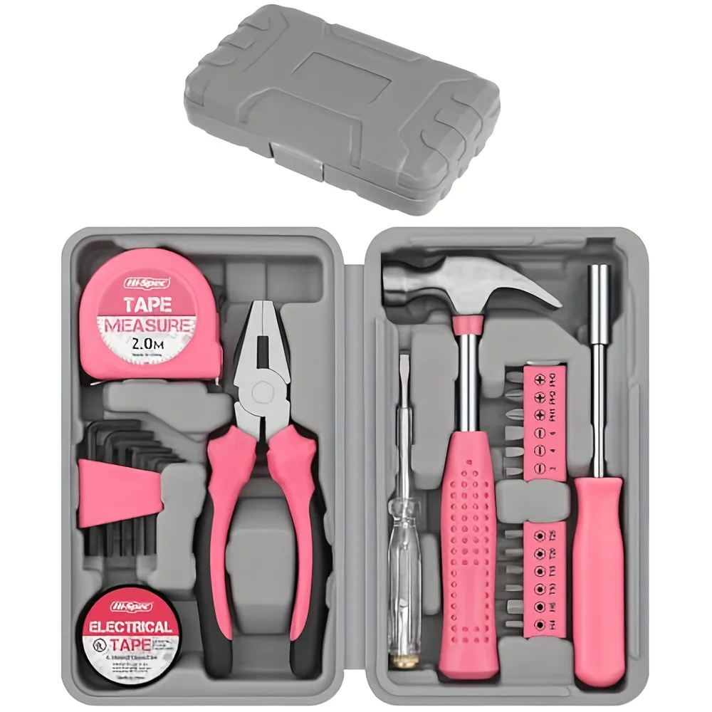 

24 Pieces Household DIY Tool Kit for Women Compact Mini Tool Box Set with Essential Starter Tools for Home Projects