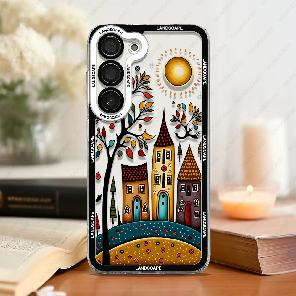 Phone Case For Samsung Galaxy S20 S21 S22 S23 S24 FE Plus Ultra A54 A53 A52 A34 5G TPU Soft Cover Hand drawn Landscape Art