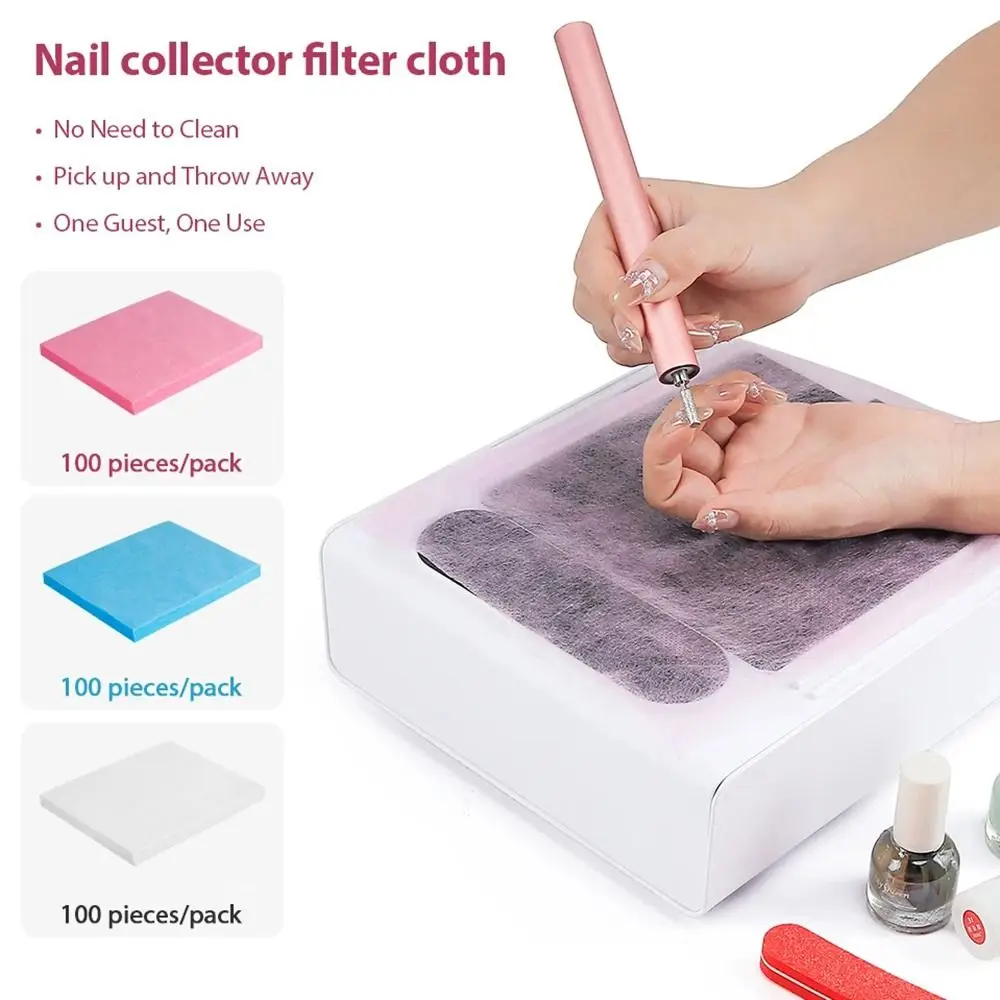 100Pcs Non-Woven Disposable Dust Filter Paper Nail Art Pink/Blue/White Nail Vacuum Filter Pad Nail Collector Filter Cloth