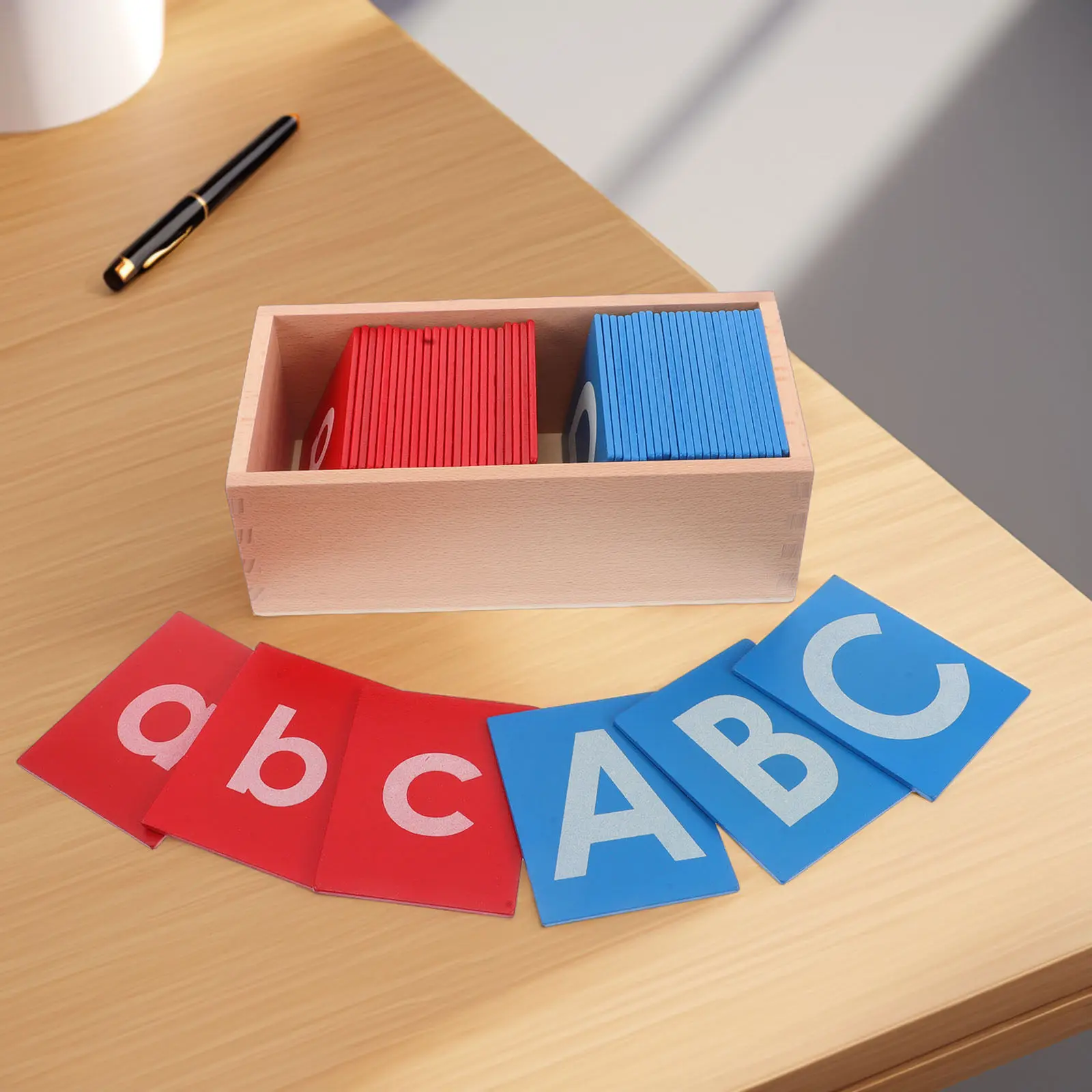 

1Set Montessori Alphabet Board with Red Blue Sandpaper Letters Wooden Tactile Learning Tool for Kids Language Development
