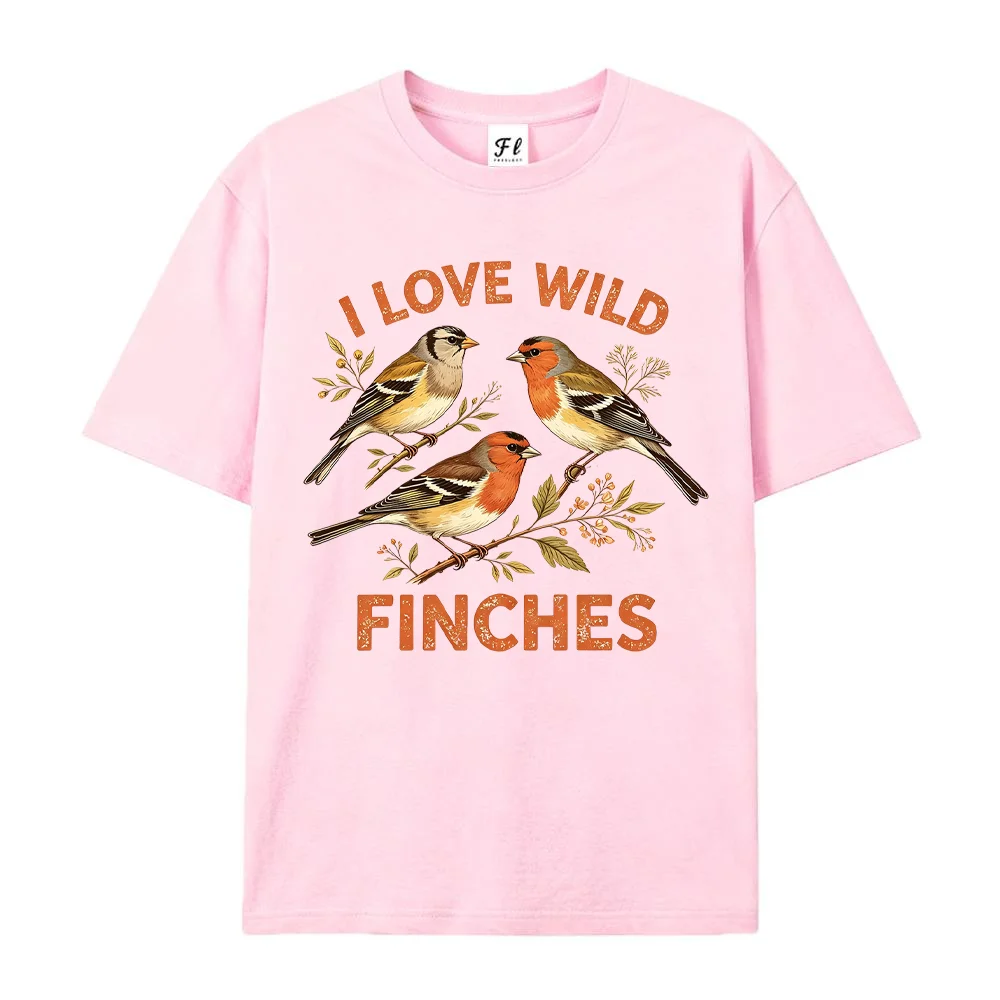 Women T Shirt I Love Wild Finches Birds Graphic Print White Short Sleeve Cotton Tee Summer Casual Nature Lover Tops