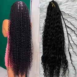 Crochet Boho Box Braids With Human Hair Curls Pre Looped Box Braids With Curly Human Hair Full Ends Hair Extensions for Women