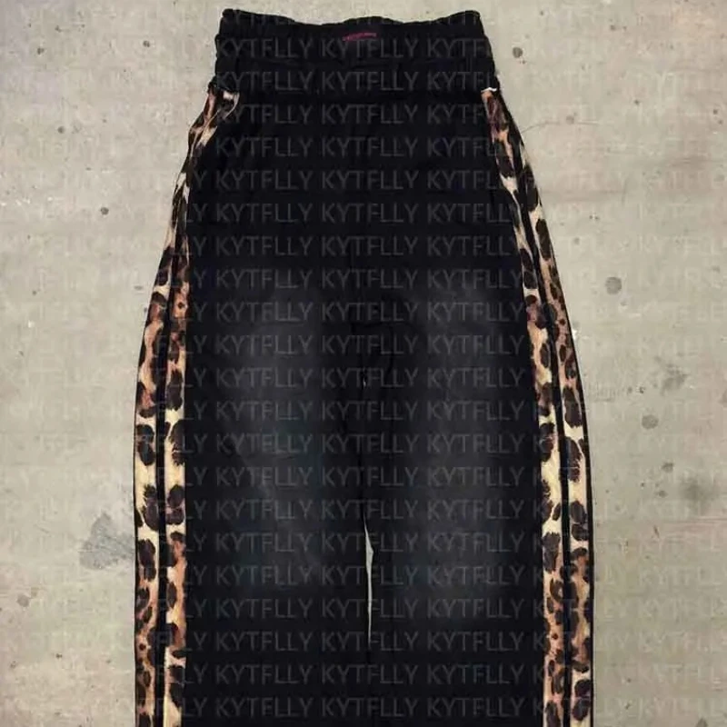 Y2K retro summer new leopard print wide leg pants for men and women, double waist casual work pants, casual sports outdoor wear