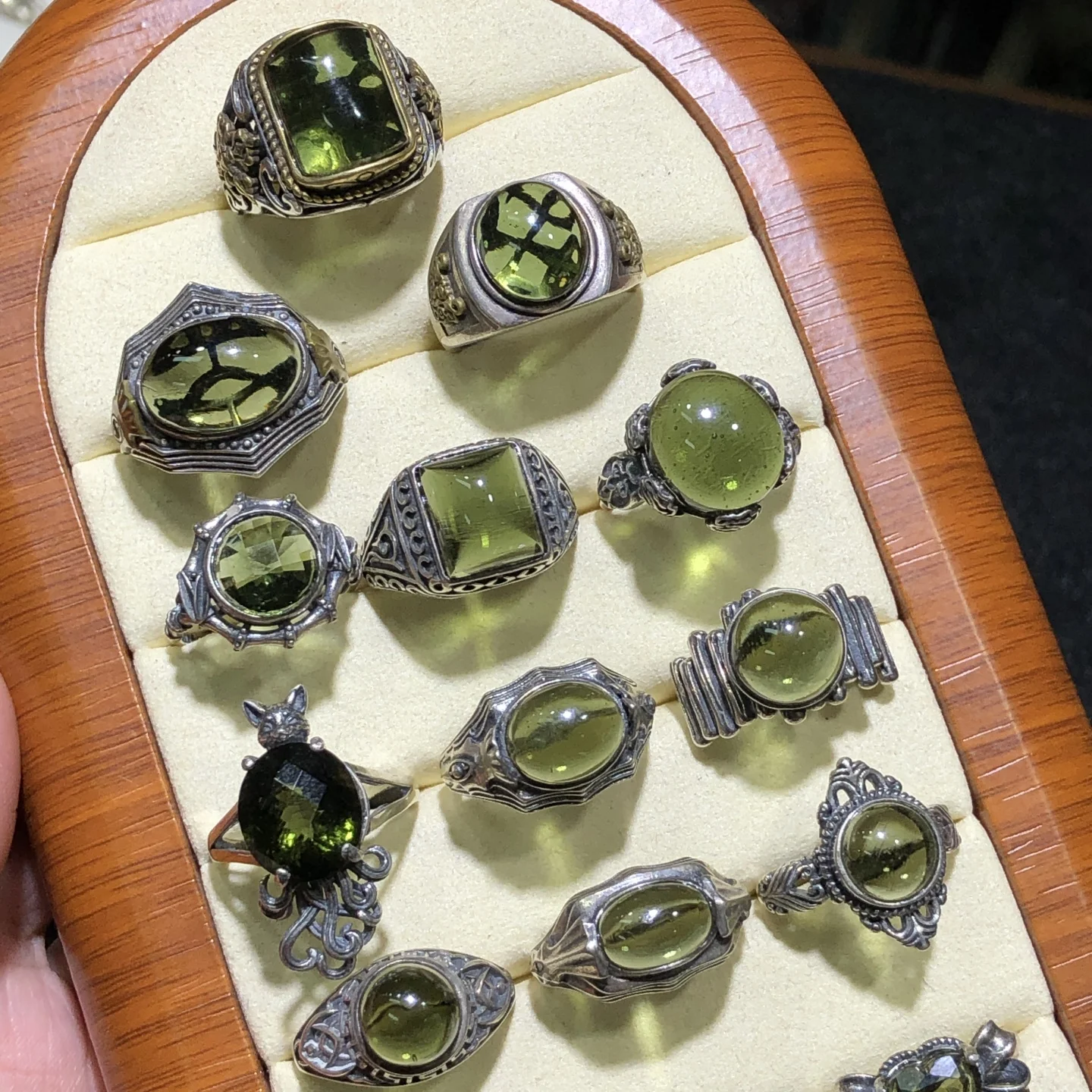 

1 Pc Natural Czech Moldavite Cabochon Ring 925 Sterling Silver Resizable Reiki Healing Stone Jewelry Gift For Women Men