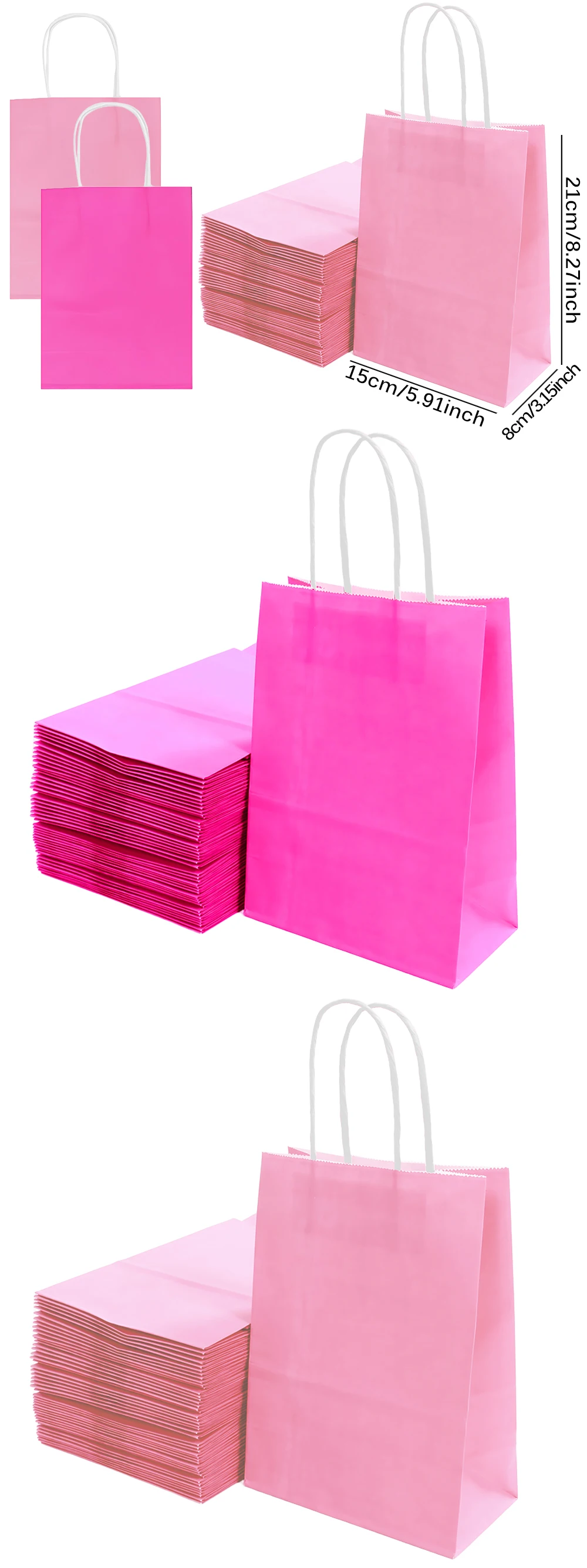 Bunte Papiertüte mit Griff, rosa Rosered, erhältliche Geschenkverpackung für Geburtstag, Hochzeit, Festival, Party, Aufbewahrung, Goodie Bags ZYF – Detail 1