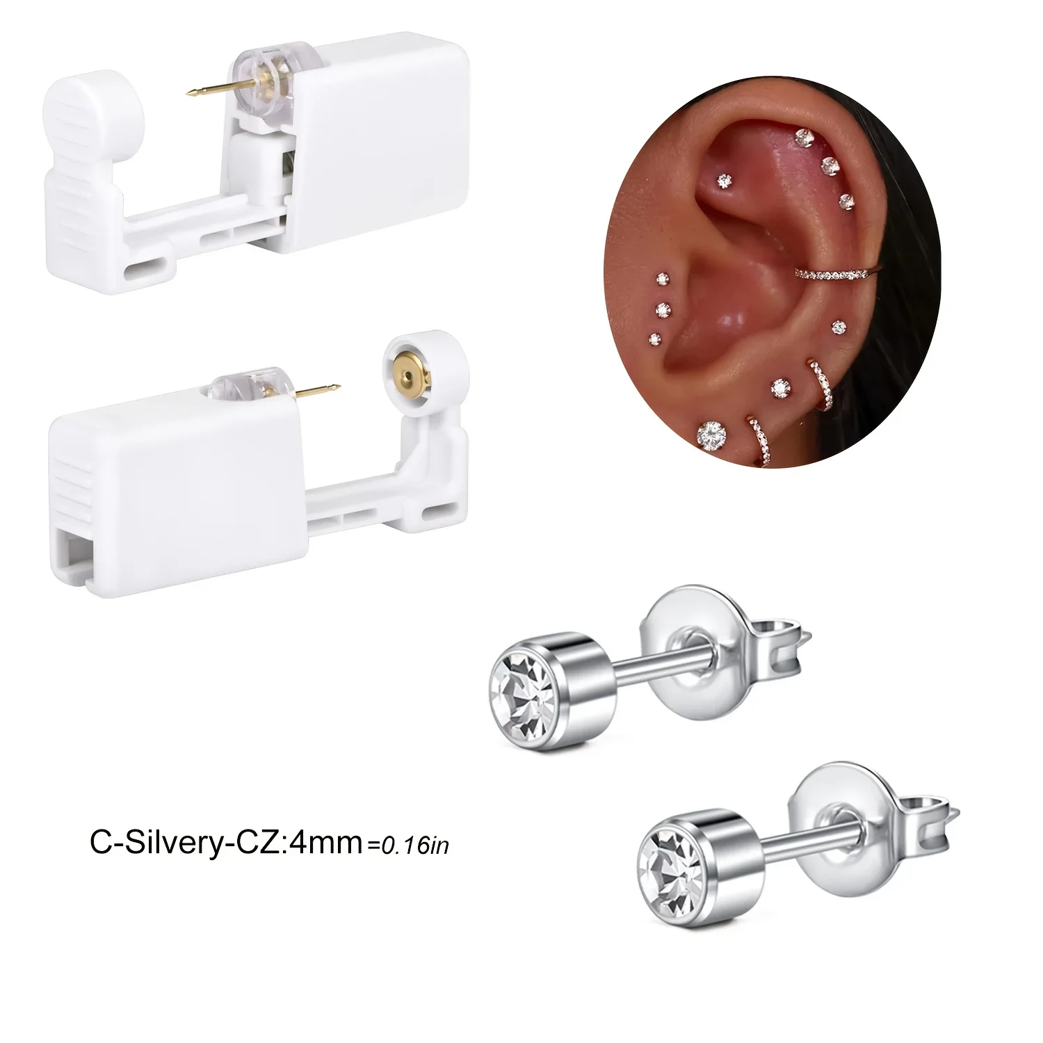 2 Sets Ohrloch-Set, Einweg-Ohrlochpistole, Selbstlochpistole und Ohrstecker mit integriertem Ohrloch-Set – Detail 6