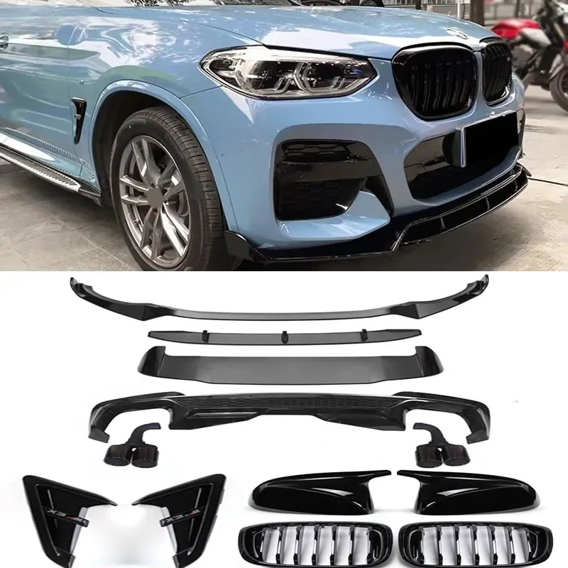 

Для BMW G01 X3 X3M ABS яркий черный передний бампер, задний диффузор, решетки, спойлер, зеркальная крышка, комплект выхлопной системы автомобиля