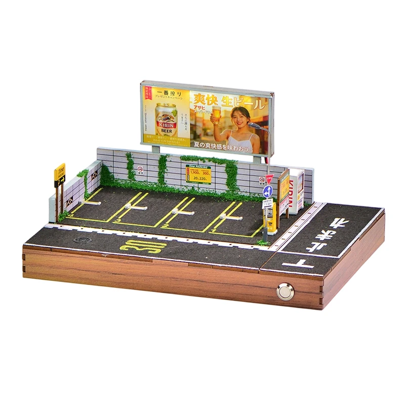 

DIY Wooden Japanese 1:64 Car Model Scene Hourly Parking Facility Miniature Model Kits With LED Lights for Friends Birthday Gifts