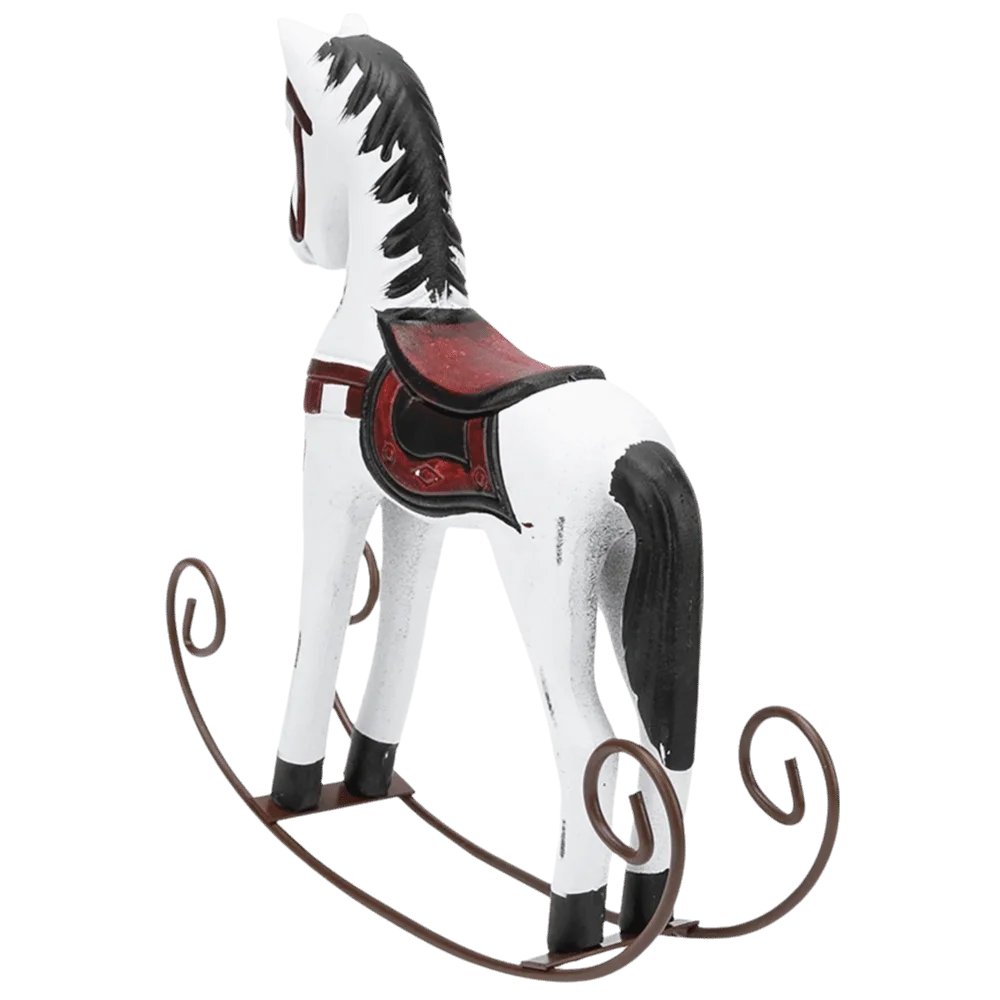 Pine Hand Carved Wooden Wobble Decor 9.06in White, Blue, Grey Nordic Log Figurine Horse Children Wooden Tabletop Craft