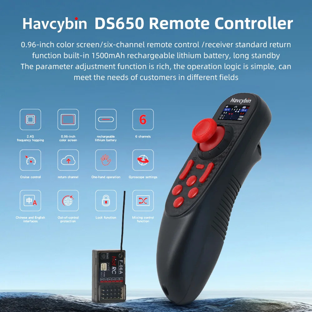 Havcybin DS-650 6CH 2,4 GHz Funksystem Sender Fernbedienung mit F-06A PWM 6-Kanal-Empfänger für RC Boot Auto