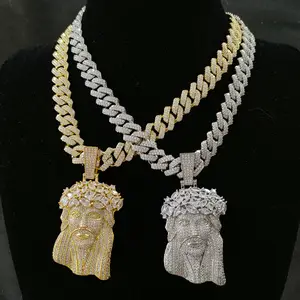 NEW 2024 ICE JUSUS FACE PENDANT &12mm 24” ICE BLING MIAMI CUBAN CHAIN