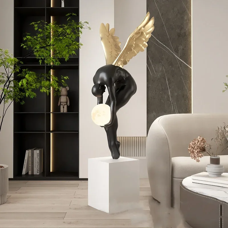 Abstract Handicrafts Hotel Lobby Angel Sculpture Modern Lighting Luxury Art Figure Floor Lamp Ornament Living Room Porch
