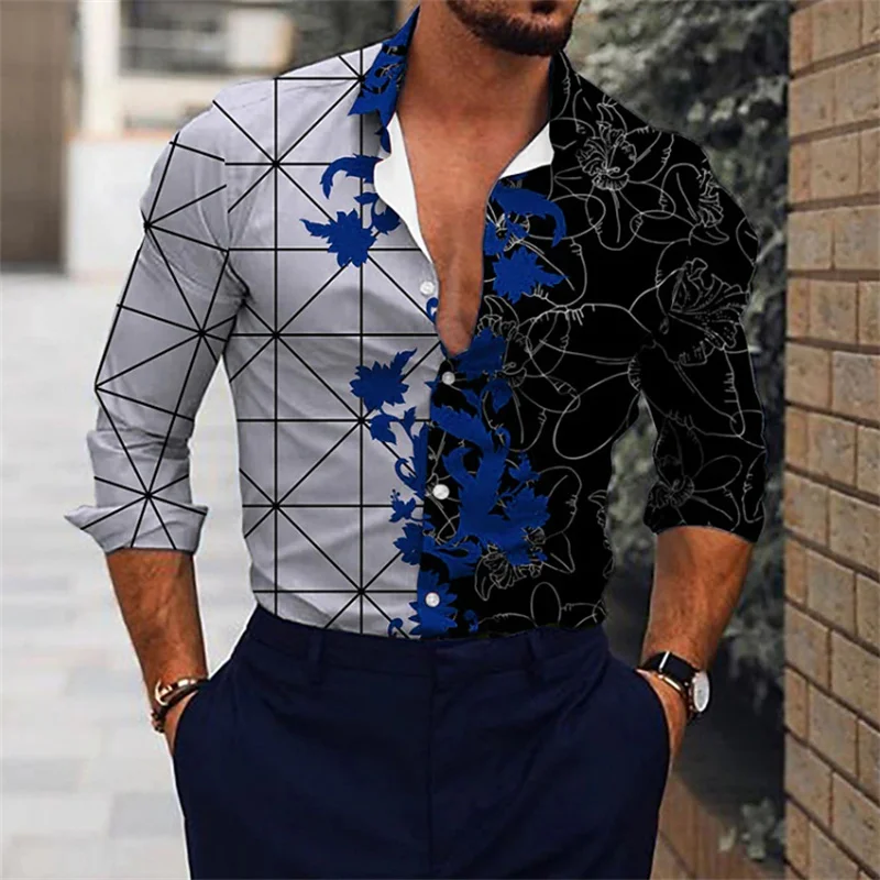 Men's shirts 3D printed shirts for daily outings, lapels for fashionable long sleeved clothing, fashion designers for leisure