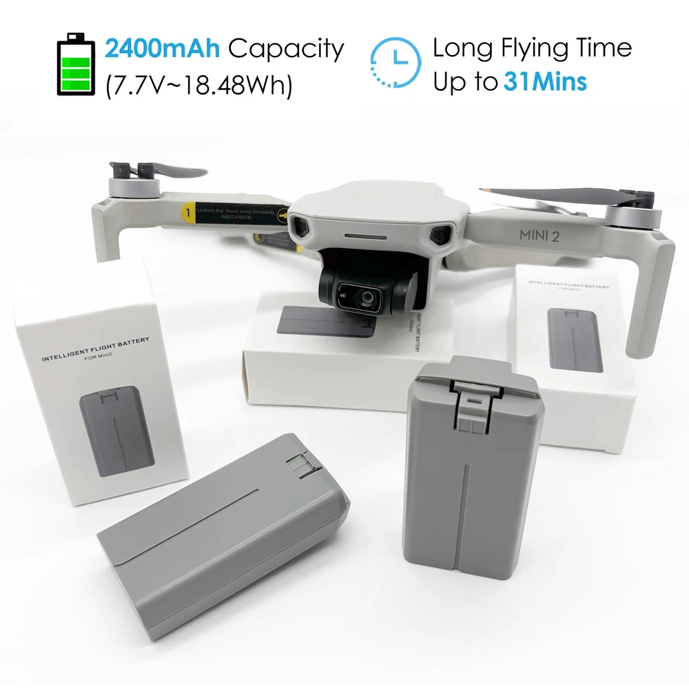 For DJI Mini 4K / Mini 2 / Mini SE / Mini 2 SE Drone Battery & Two Way USB Charging Hub 7.7V 2400mAh Intelligent Flight Battery