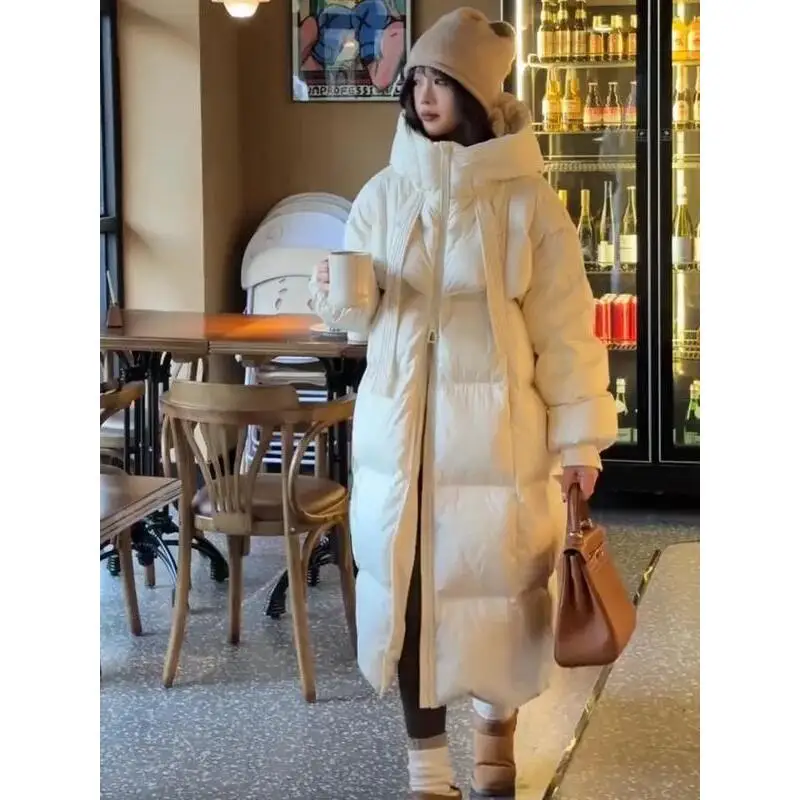 Women's Long Over-Knee Thicken down Cotton Jaet Sle Style Winter Coat Warm Quilted Jacket Regular Fit Hooded Parka Coat